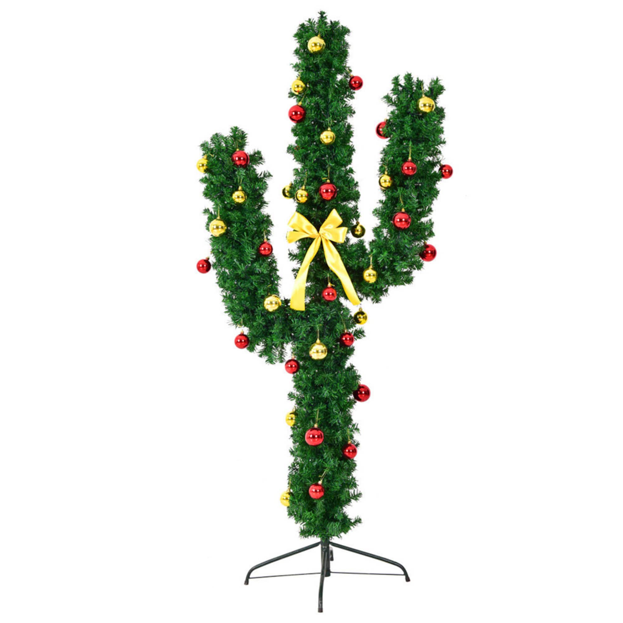 Costway 6ft. Pre-Lit Cactus Artificial Christmas Tree, Warm White LED Lights & Ball Ornaments